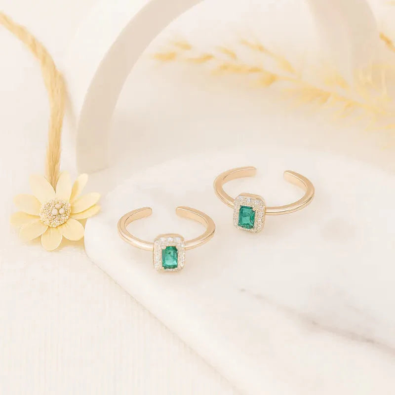 Emerald Halo 925 Silver Adjustable Toe Ring