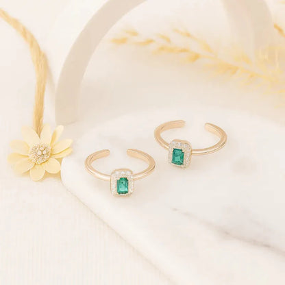 Emerald Halo 925 Silver Adjustable Toe Ring