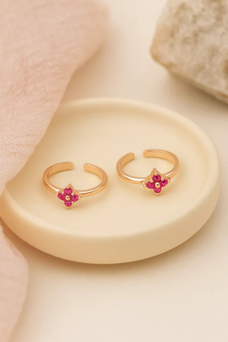 Rose Gold Silver Emerald Blossom Adjustable Toe Rings (Copy)