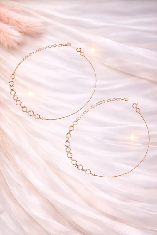 925 Silver Adjustable Rose Glow Anklet Pair