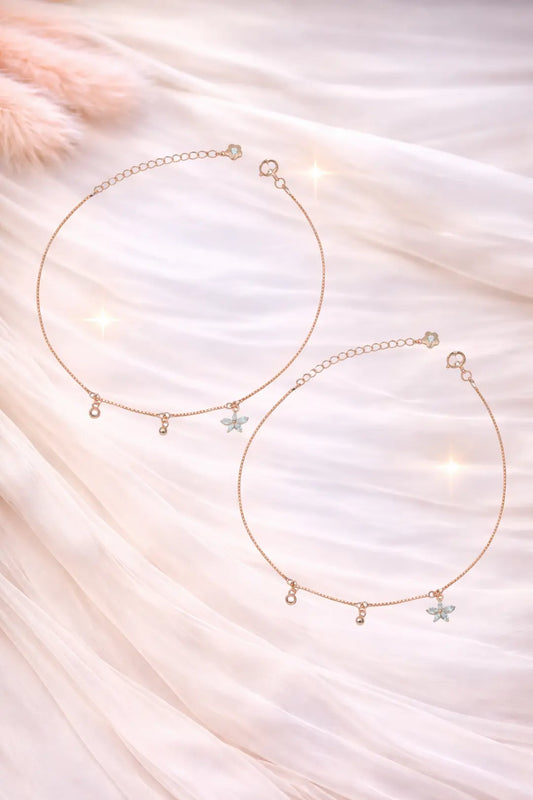 Blossom Drop Adjustable 925 Silver Anklet Pair (Rose Gold Finish)
