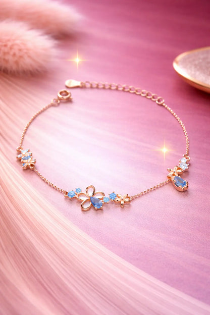 925 Sterling Silver Rose Gold Cerulean Blossom Adjustable Bracelet