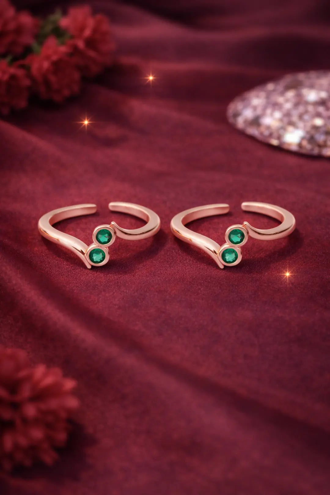 Emerald Duo 925 Silver Adjustable Toe Ring