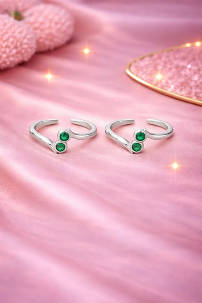 Emerald Duo  Adjustable Toe Ring-925 Silver
