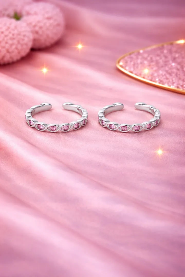 Ruby Wave Adjustable Rose Gold Toe Ring-925 Silver