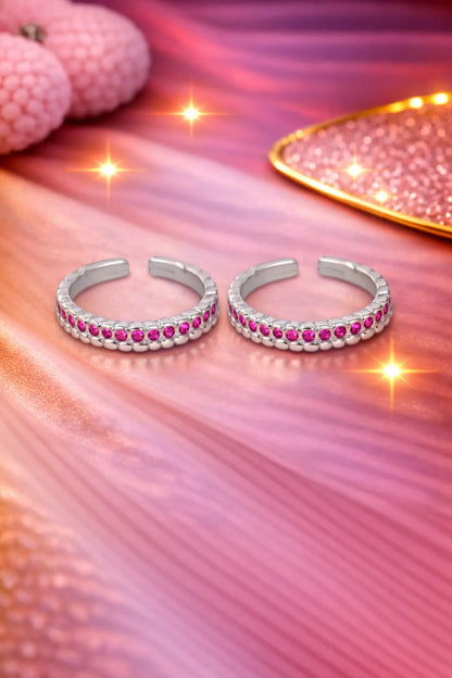 Royal Pink Sparkle 925 Silver Adjustable Toe Ring
