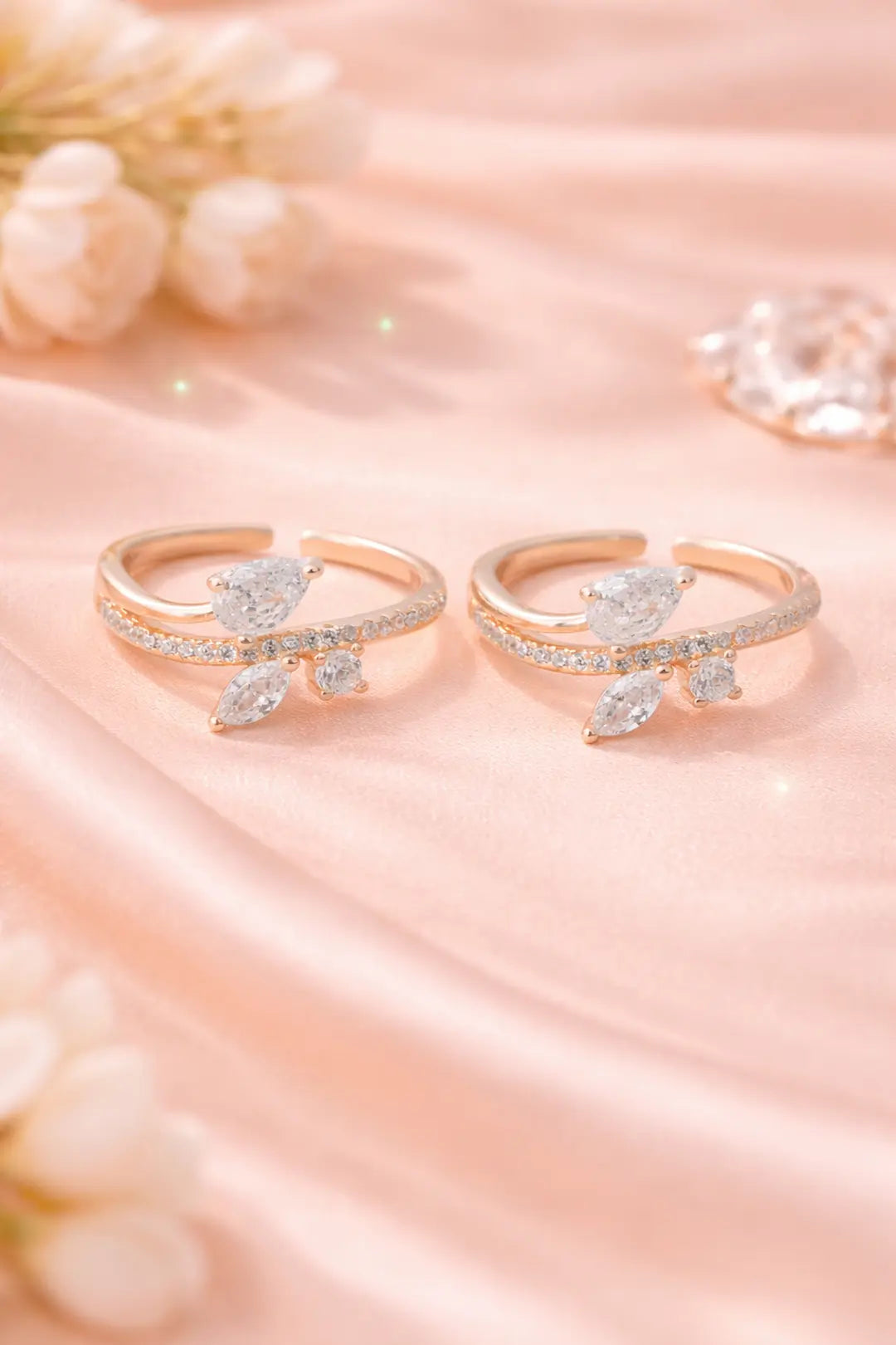 Celestia Bloom 925 Silver Adjustable Toe Ring (Rose Gold Finish)