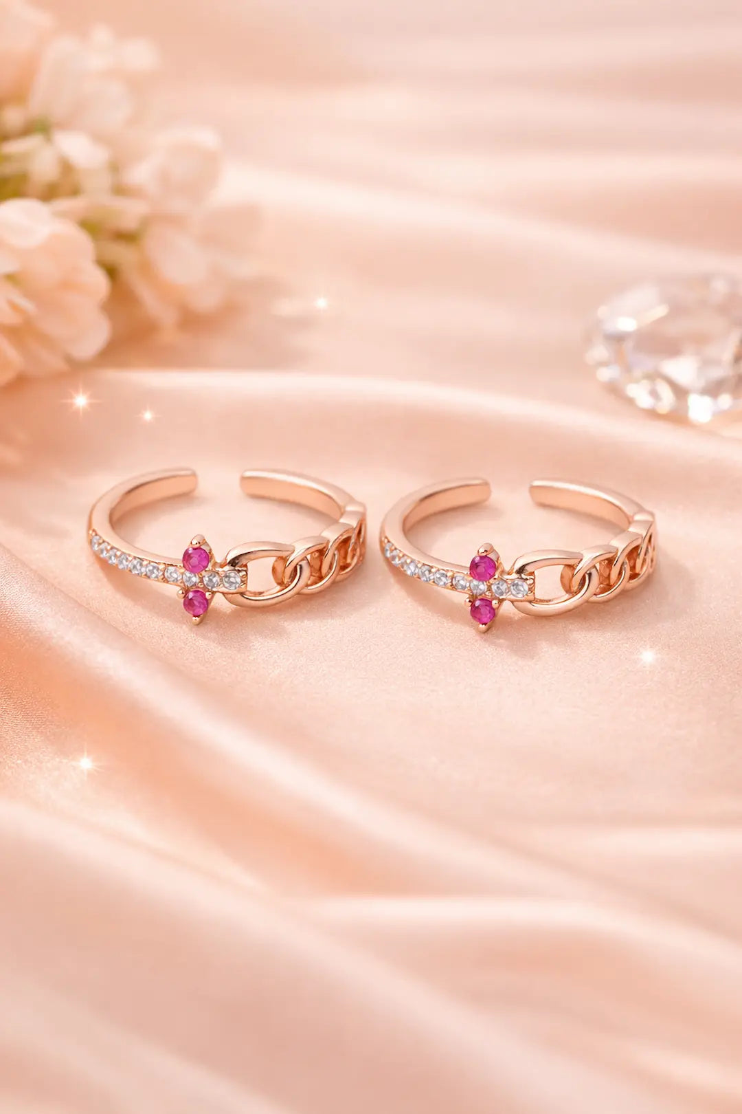 Eternal Link 925 Silver Adjustable Rose Gold Toe Ring