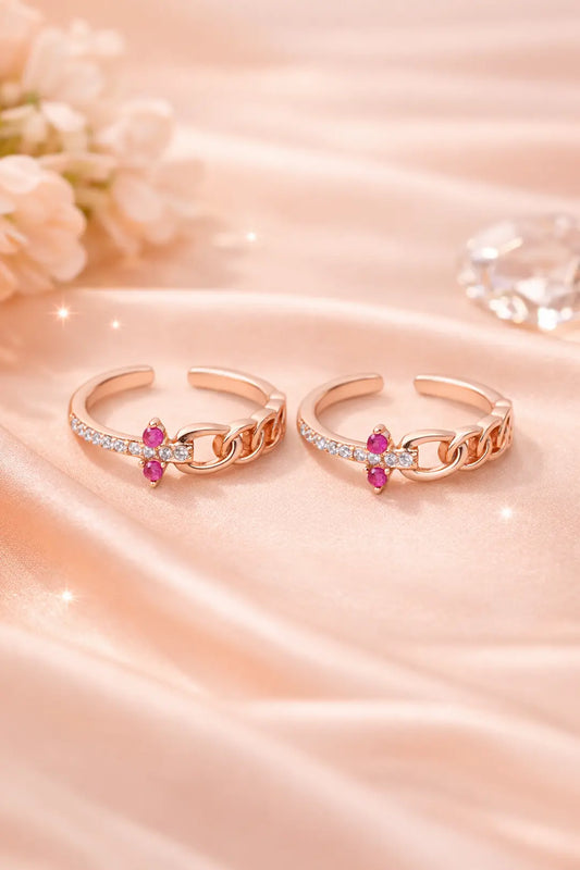 Eternal Link 925 Silver Adjustable Rose Gold Toe Ring