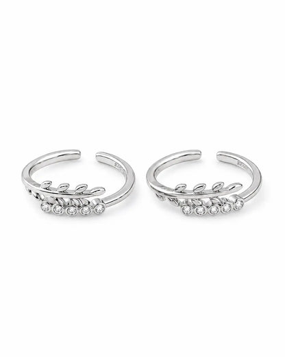 White Blossom CZ 925 Sterling Silver Toe Ring (Pair)