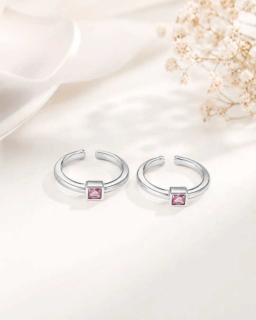 Luna Square CZ 925 Sterling Silver Adjustable Toe Ring (Pair)