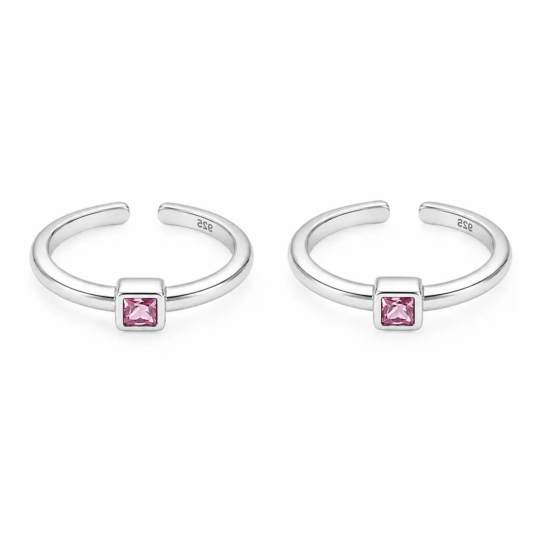 Luna Square CZ 925 Sterling Silver Adjustable Toe Ring (Pair)
