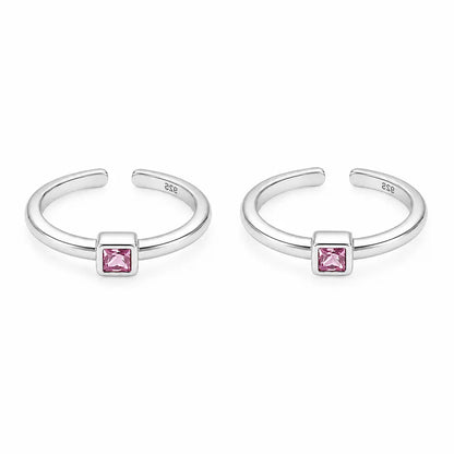 Luna Square CZ 925 Sterling Silver Adjustable Toe Ring (Pair)