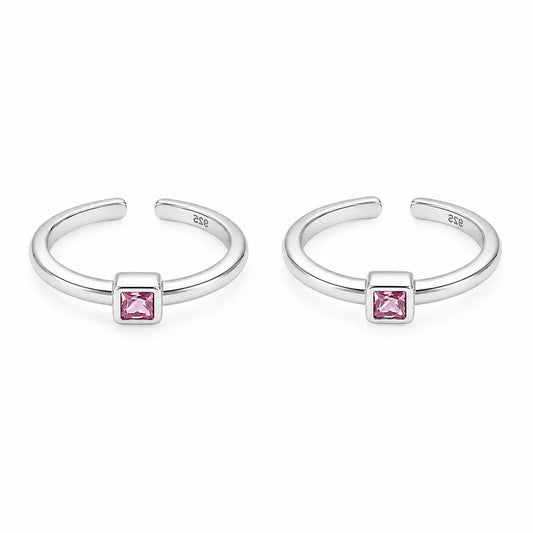 Luna Square CZ 925 Sterling Silver Adjustable Toe Ring (Pair)