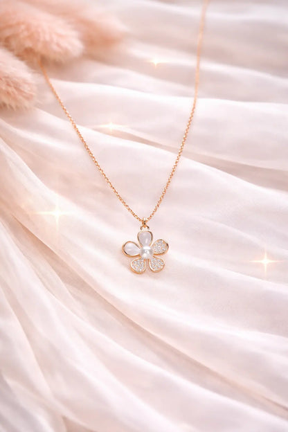 Petal Pearl Blossom Pendant Necklace - 925 Silver