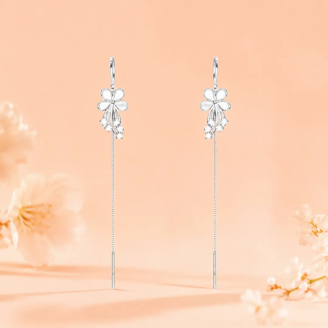 The Silver Bloom Petal Threader Earrings - 925 Silver