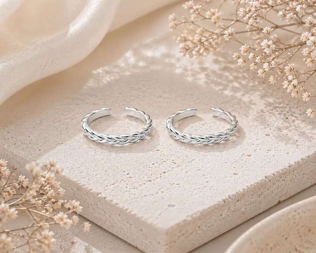 Silver 92.5 Braided Grace Toe Rings