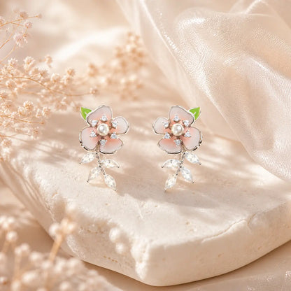 The Blush Bloom Pearl Drop Earrings - 925 Silver