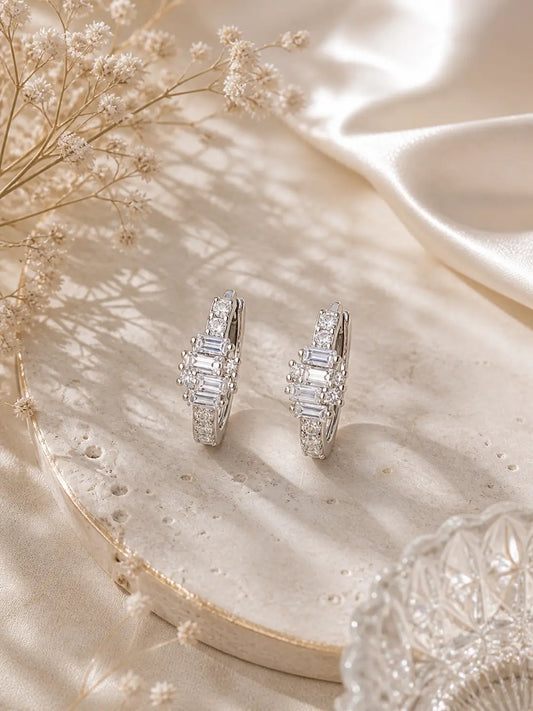 The Crystal Baguette Orbit Hoops Earrings - 925 Silver
