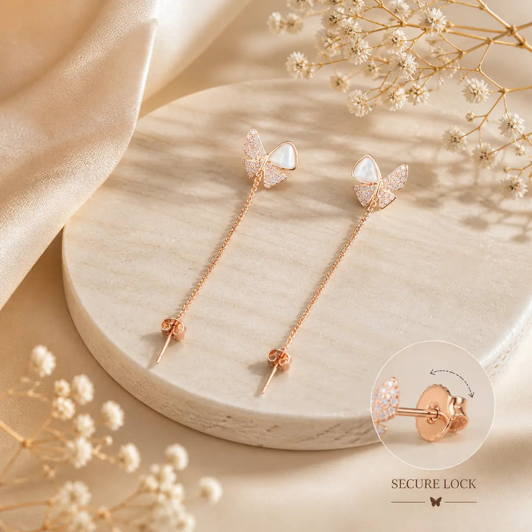 Butterfly Grace Drop Earrings - 925 Silver