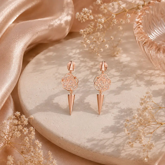 Rosé Bow Drop Earrings - 925 Silver