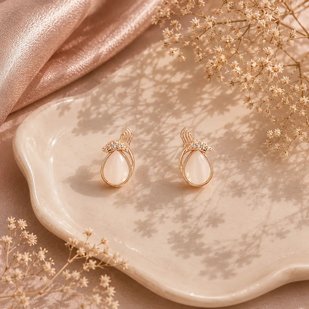 The Ethereal Dewdrop Rose Gold Earrings - 925 Silver