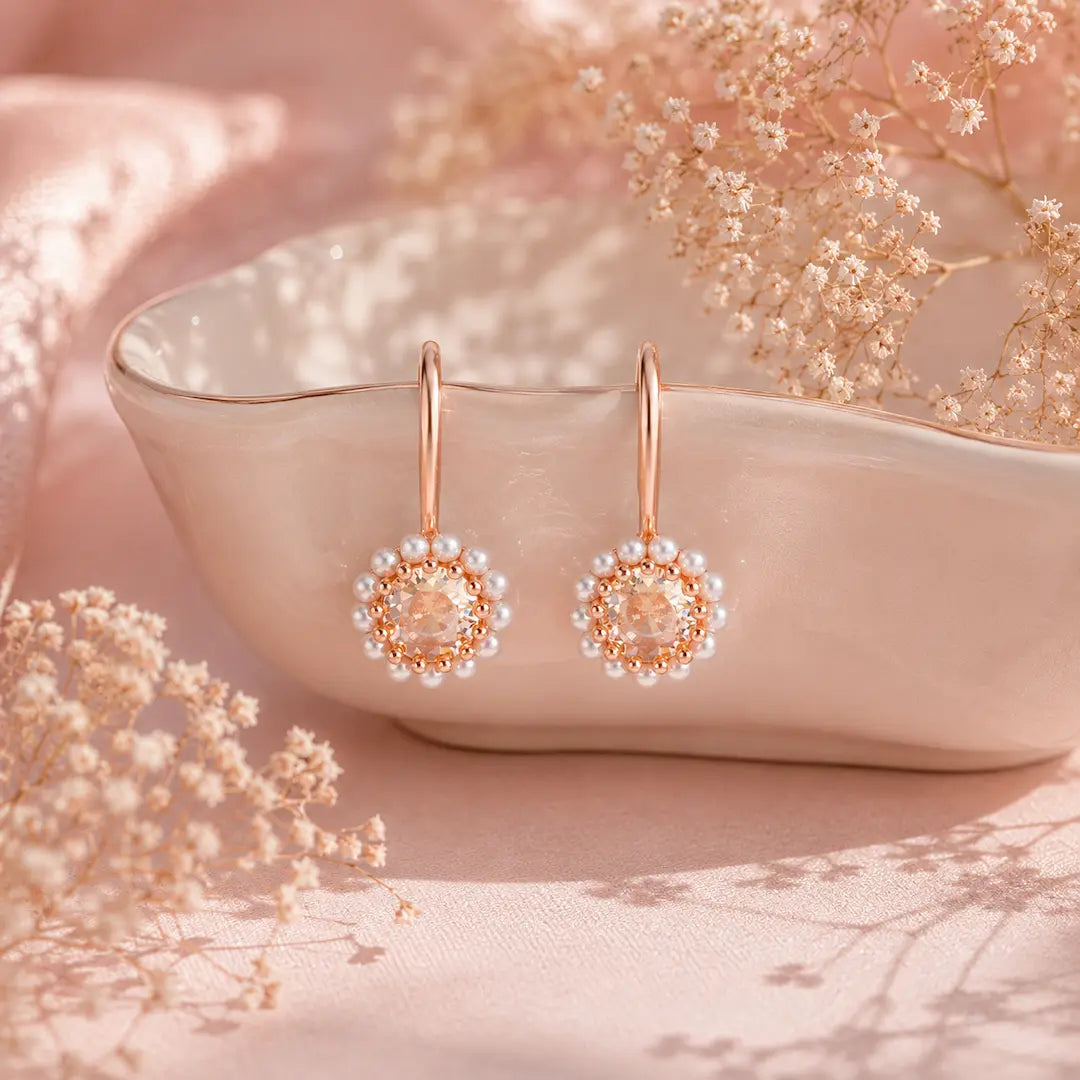 Pearla Halo Drop Earrings  - 925 Silver