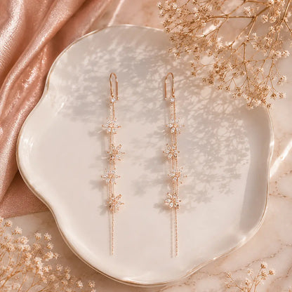Celestial Bloom Rose Gold Starfall Earrings - 925 Silver