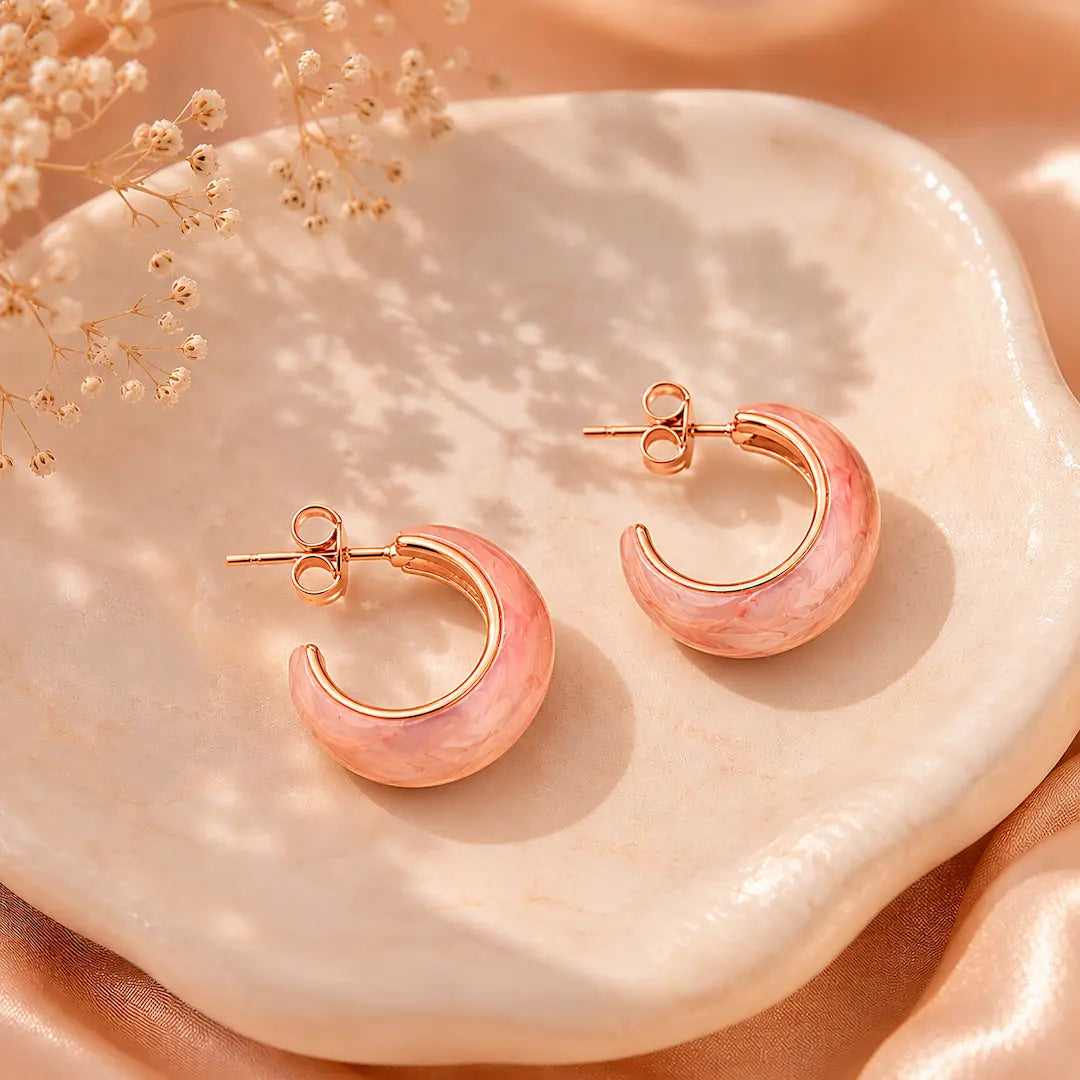 Blush Crescent Hoops - 925 Silver