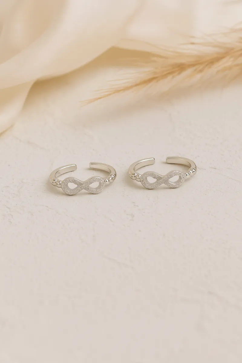 Eternal Infinity Silver Adjustable Toe Rings,