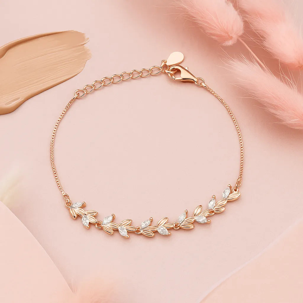 Leaf Whisper Rose Gold Silver Bracelet
