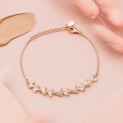 Leaf Whisper Rose Gold Silver Bracelet