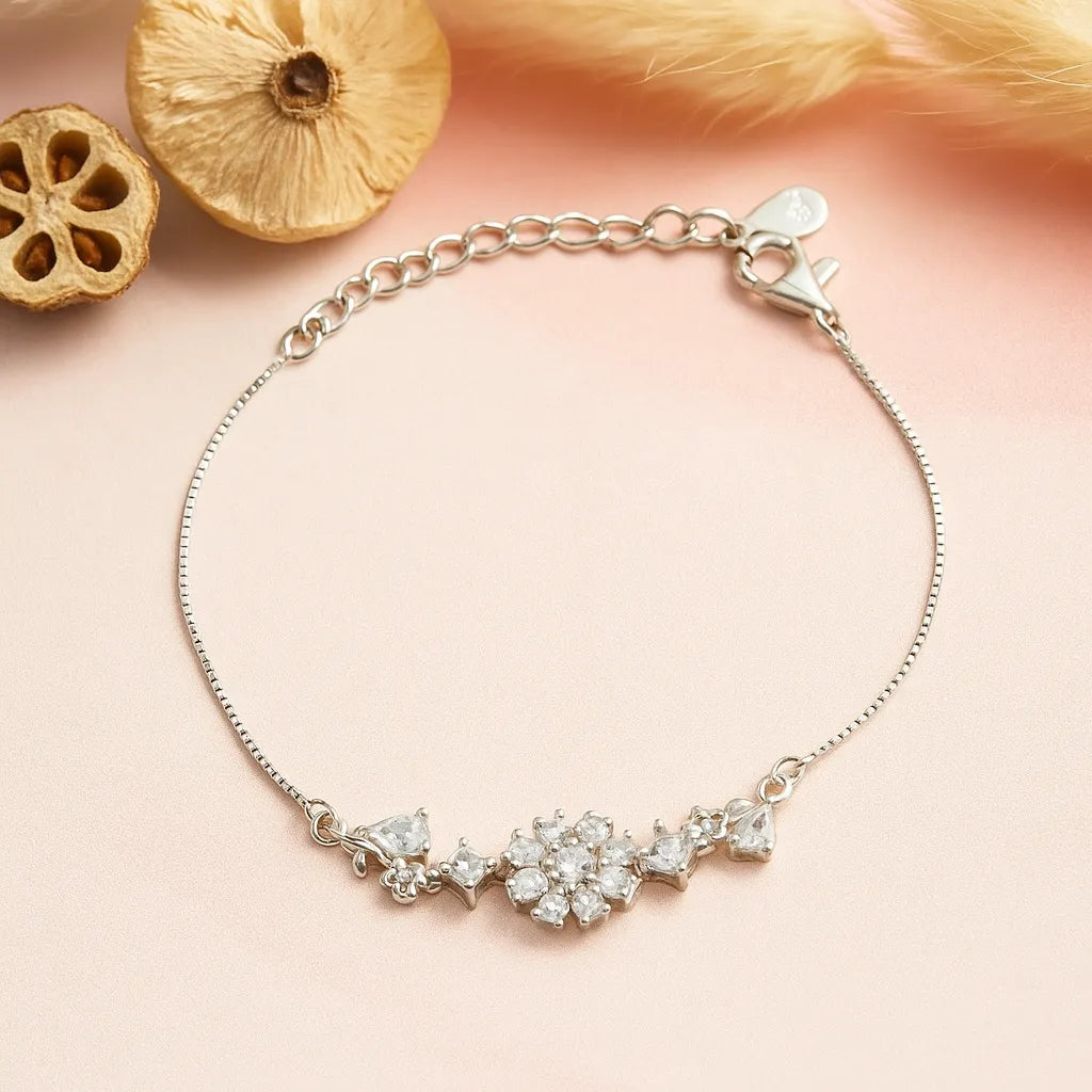 Celestial Bloom Rhodium Silver Bracelet