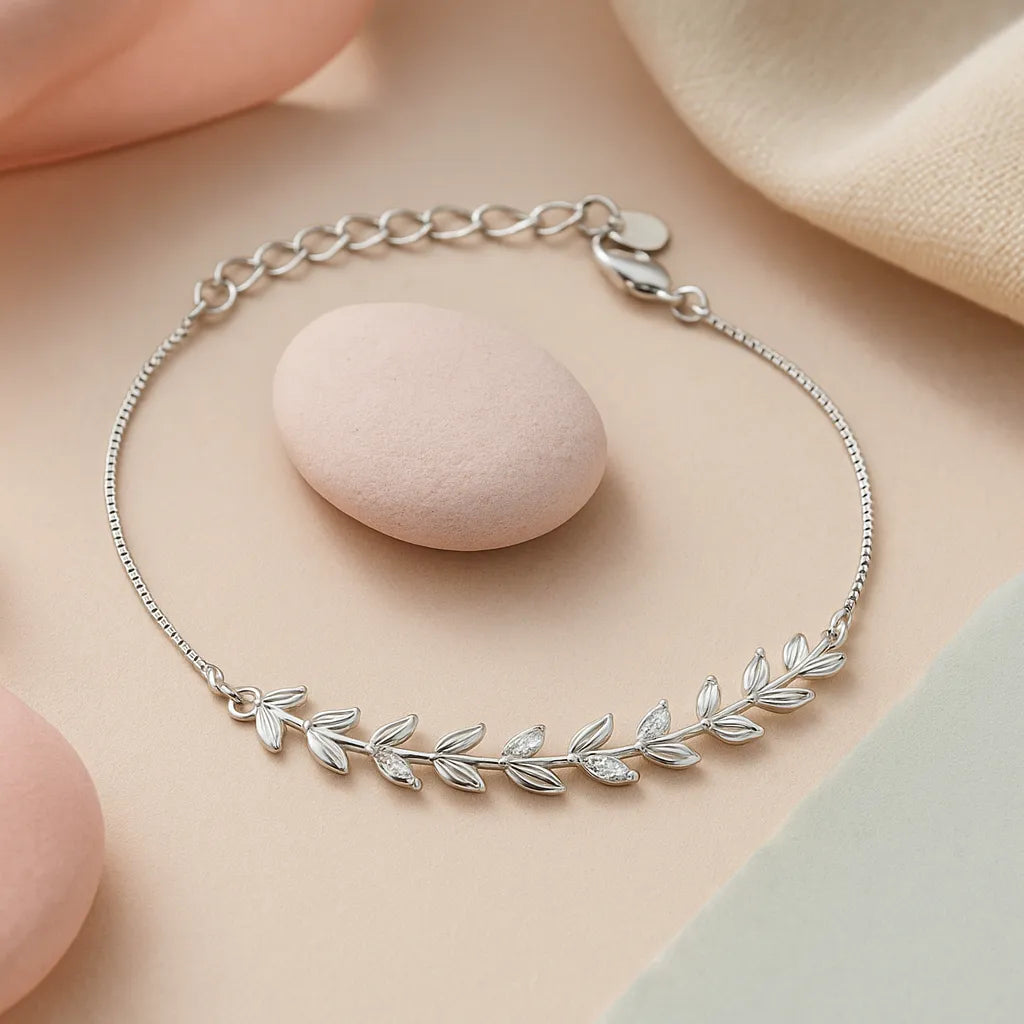 Leaf Whisper Rhodium Silver Bracelet