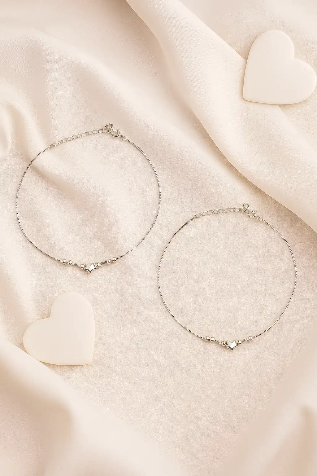 The Ethereal Silver Heart Anklets