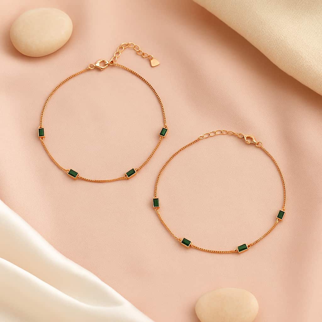 Emerald Whisper Silver Anklet,