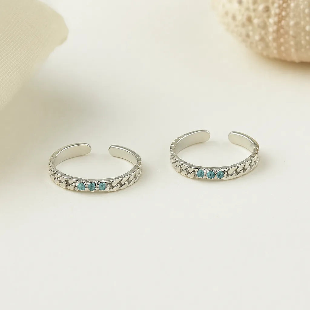 Silver Aqua Chain Adjustable Toe Rings