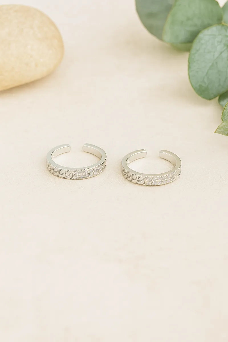 Crystal Chain Silver Adjustable Toe Rings