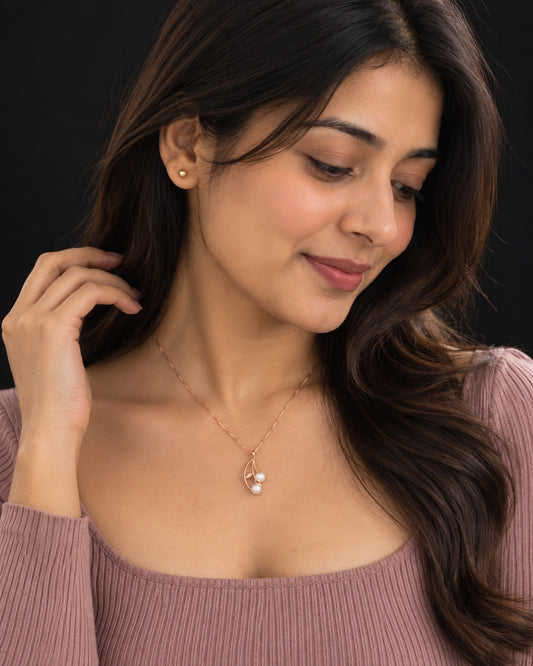Rose Gold Pearl Vine Pendant Necklace – 925 Sterling Silver