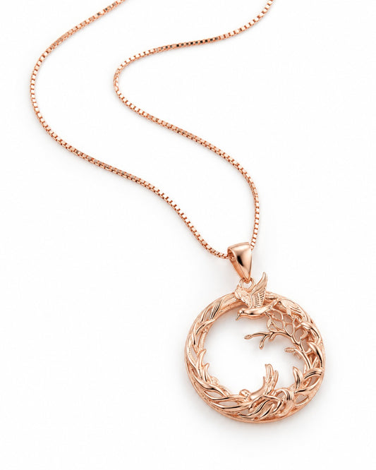 Rose Gold Hummingbird & Nature-Inspired Pendant Necklace – 925 Sterling Silver
