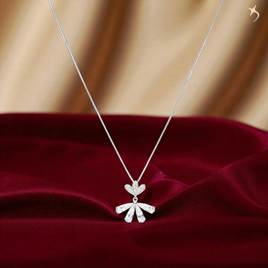 Crystal Bloom Fan Pendant Necklace - 925 Silver