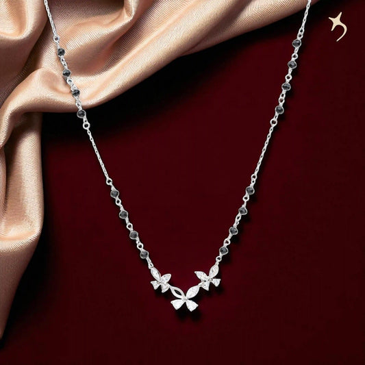 Crystal Bloom Mangalsutra Necklace - 925 Silver
