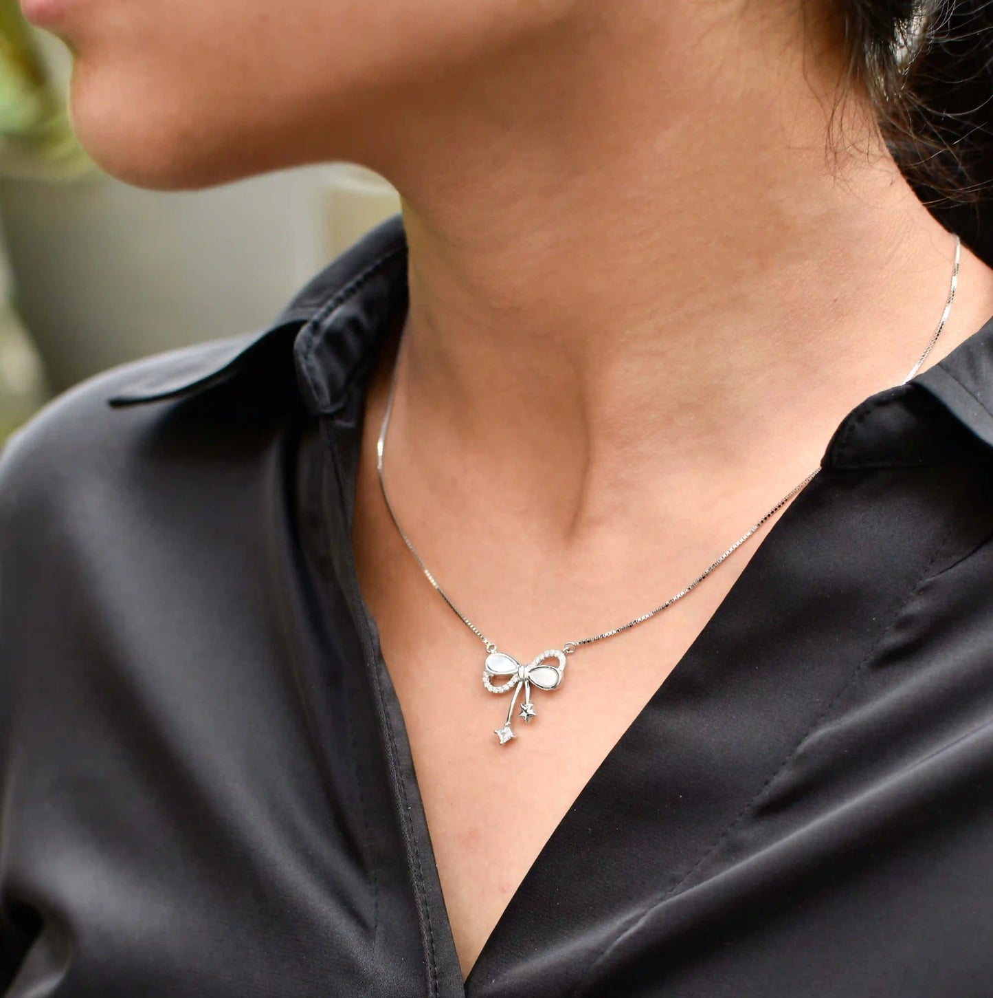 Starlit Bow Silver Necklace - 925 Silver