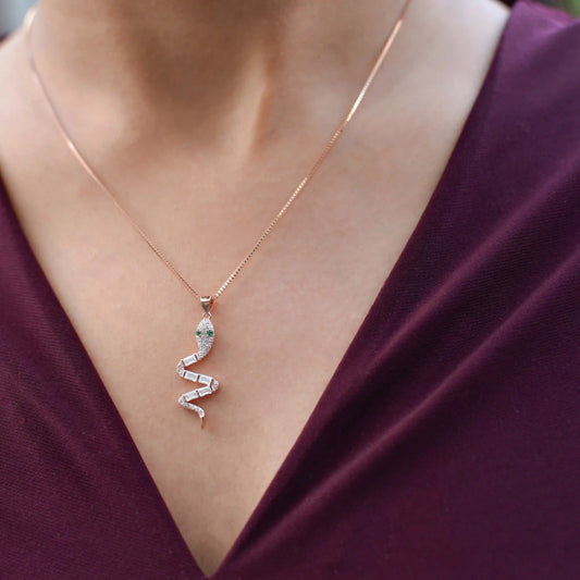 Serpent Shine Rose Gold Pendant Necklace - 925 Silver