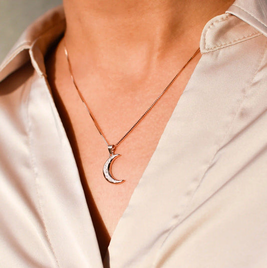 Stardust Crescent Necklace - 925 Silver