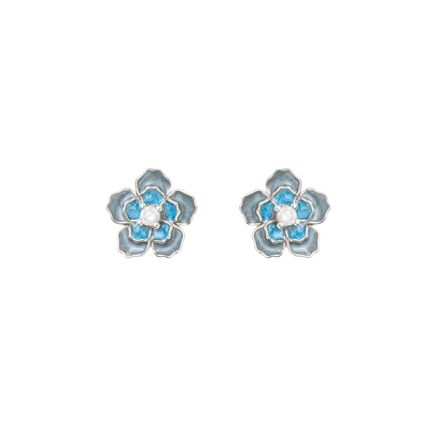 Blue Blossom Enamel Stud - 925 Silver
