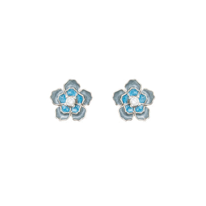 Blue Blossom Enamel Stud - 925 Silver