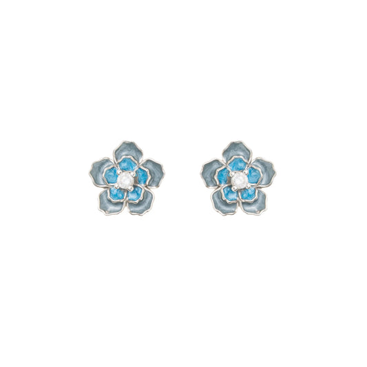 Blue Blossom Enamel Stud - 925 Silver