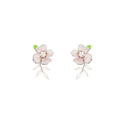 The Blush Bloom Pearl Drop Earrings - 925 Silver