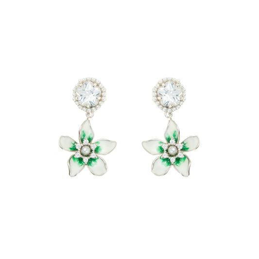 The Verdant Bloom Crystal Stud Drops - 925 Silver